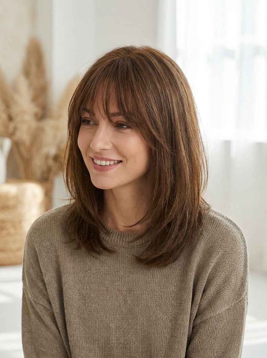 Long Bob mit Pony und Face-Framing - Long Bob mit Pony
